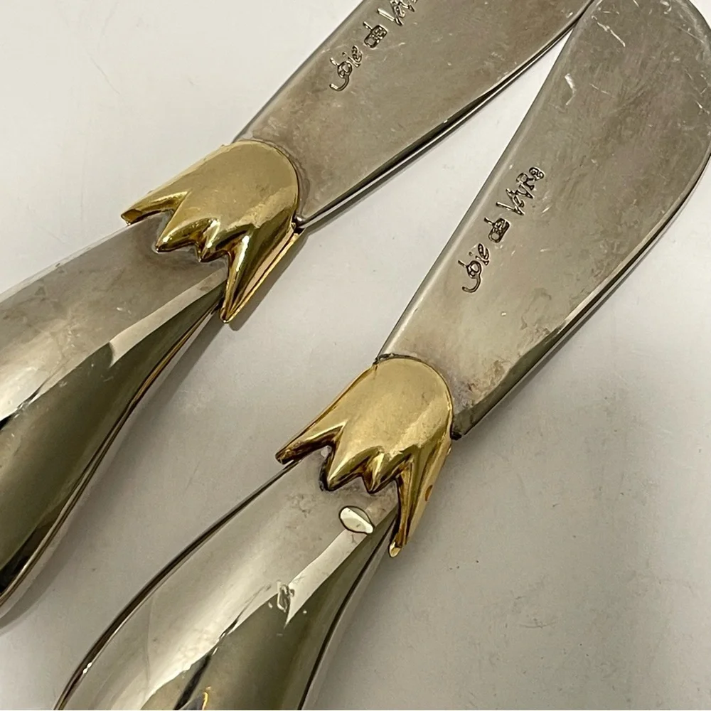 Joie de Vivre Eggplant Pattern Cheese Butter Spreader Silver Gold Toned Set of 4